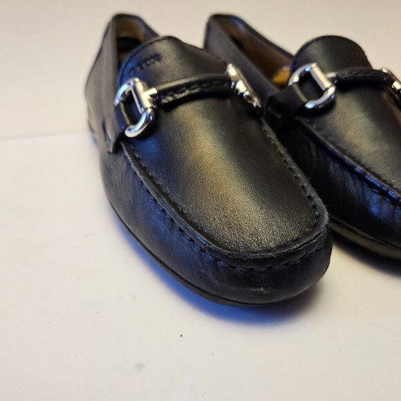 Geox Respira Black Leather Driving Loafers Silver Bar Hardware Size 36.5 - Picture 5 of 16